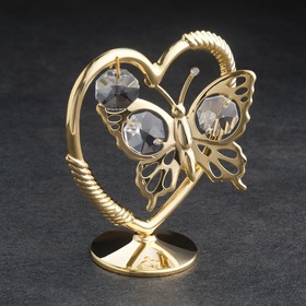 Сувенир 'Сердце с бабочкой', с 3-мя хрусталиками, позолоченное Ош