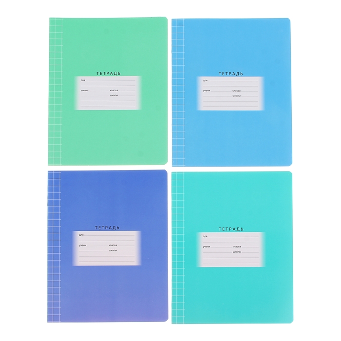 Тетрадь 12 листов крупная клетка "Школьная", картонная обложка, 4 вида МИКС