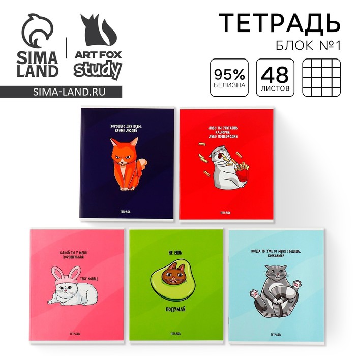 

Тетрадь в клетку, 48 листов А5 на скрепке МИКС «1 сентября: Котики», обложка мелованный картон 230 гр., внутренний блок №1, белизна 96%
