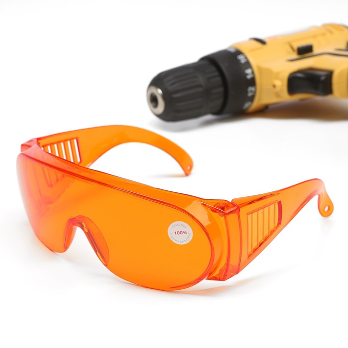 Очки защитные ТУНДРА, оранжевые, открытого типа, ударопрочный материал