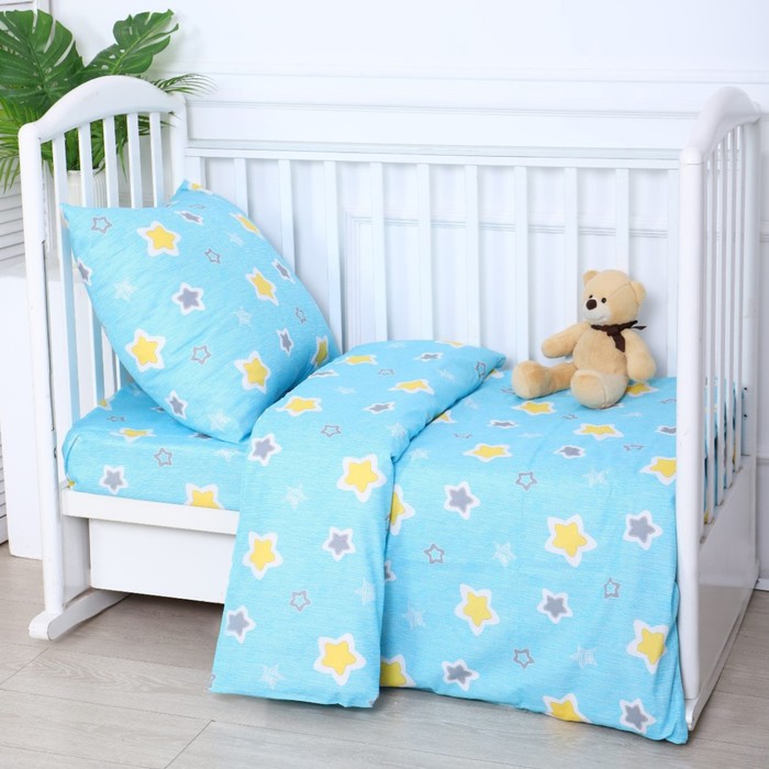 Постельное бельё BABY Звёздочки, цвет бирюза, 112х147см,110х150см, 60х60см, бязь 142гр/м, 100% хлопок