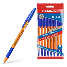 Ручка шариковая ErichKrause R-301 Orange Stick&Grip, узел 0.7 мм, чернила синие