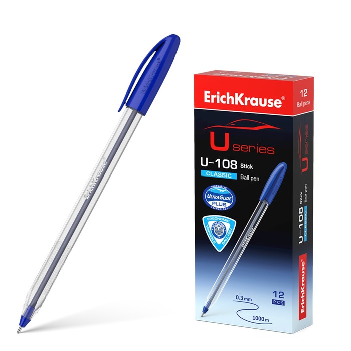 

Ручка шариковая ErichKrause U-108 Classic Stick, узел 1.0 мм, чернила синие