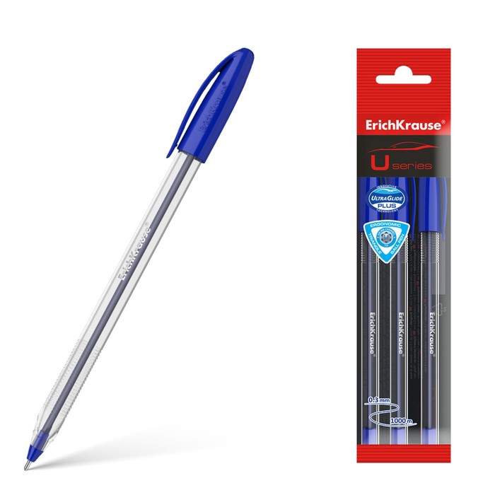

Набор ручек шариковых ErichKrause U-108 Classic Stick, 3 штуки, игольчатый узел 1.0 мм, цвет чернил синий, супермягкое письмо, корпус прозрачный