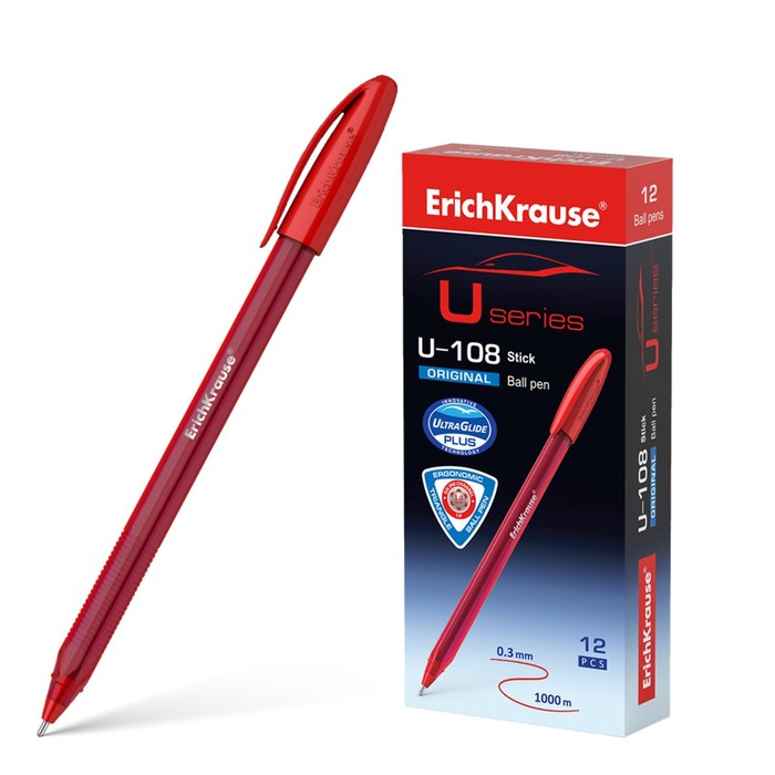 

Ручка шариковая ErichKrause U-108 Original Stick, узел 1.0 мм, чернила красные