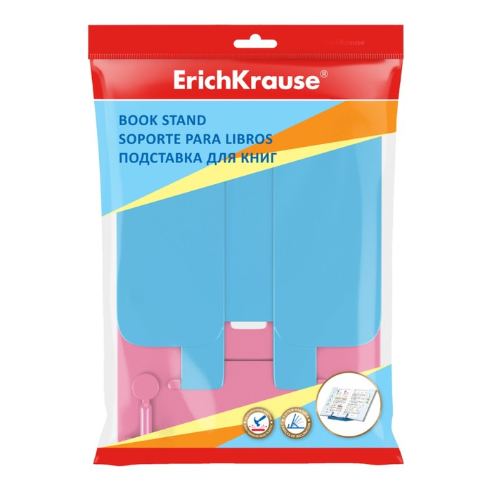 фото Подставка для книг erichkrause bubble gum, ароматизированный пластик, розовая с голубым держателем
