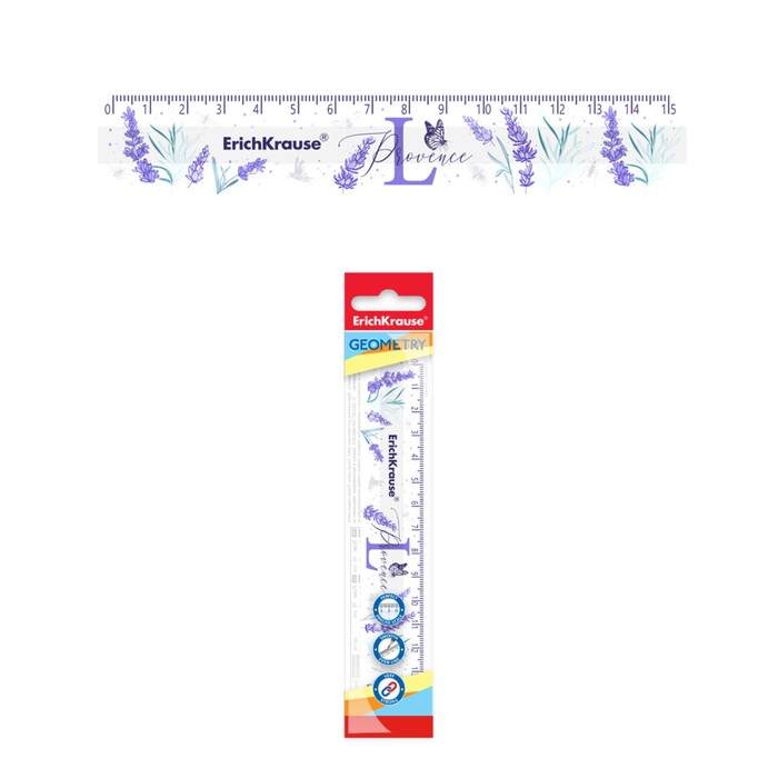 

Линейка 15 см дизайн ErichKrause Lavender, во флоупаке (white)