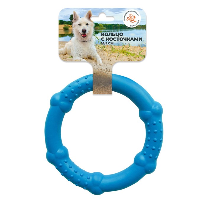 Игрушка Кольцо с косточками Зооник, 16,5 см, пластикат, синяя зооник 164168 10 игрушка для собак кольцо с косточками пластикат красное 16 5см