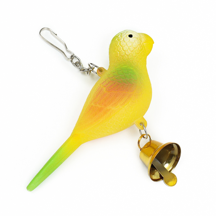 Игрушка для птиц "Птичка" с колокольчиком, 11.9 х 3.4 х 12.5 см, жёлтая