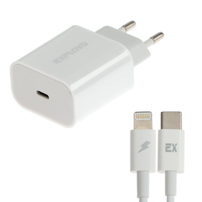 Сетевое зарядное устройство Exployd EX-Z-1168, USB-C, 3А, кабель Lightning, PD, белое