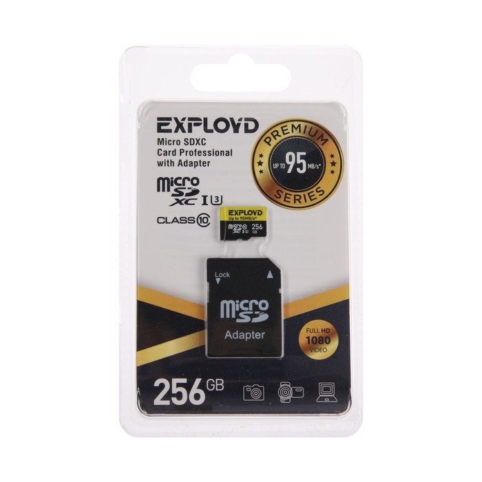 Карта памяти Exployd microSD, 256 Гб, SDXC, UHS-1, класс 10, с адаптером SD цена и фото