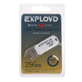 Флешка Exployd 660, 256 Гб, USB3.0, чт до 70 Мб/с, зап до 20 Мб/с, белая