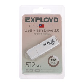 Флешка Exployd 630, 512 Гб, USB3.0, чт до 70 Мб/с, зап до 20 Мб/с, белая