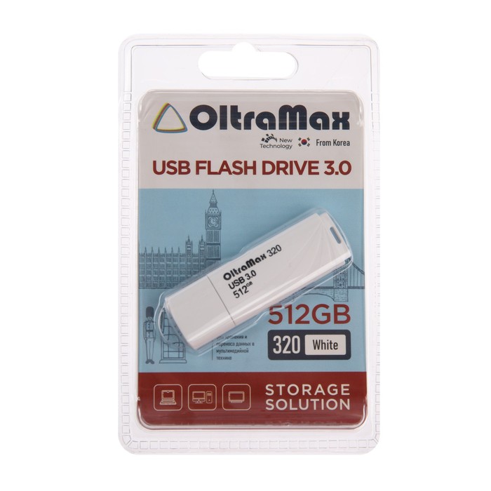 

Флешка OltraMax 320, 512 Гб, USB3.0, чт до 70 Мб/с, зап до 20 Мб/с, белая