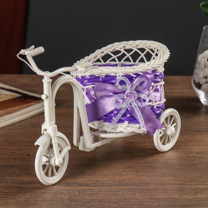 Корзинка декоративная "Велосипед с кашпо - сиреневая лента"