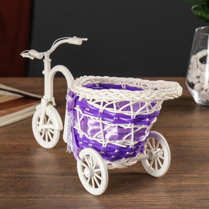 Корзинка декоративная "Велосипед с кашпо - сиреневая лента"