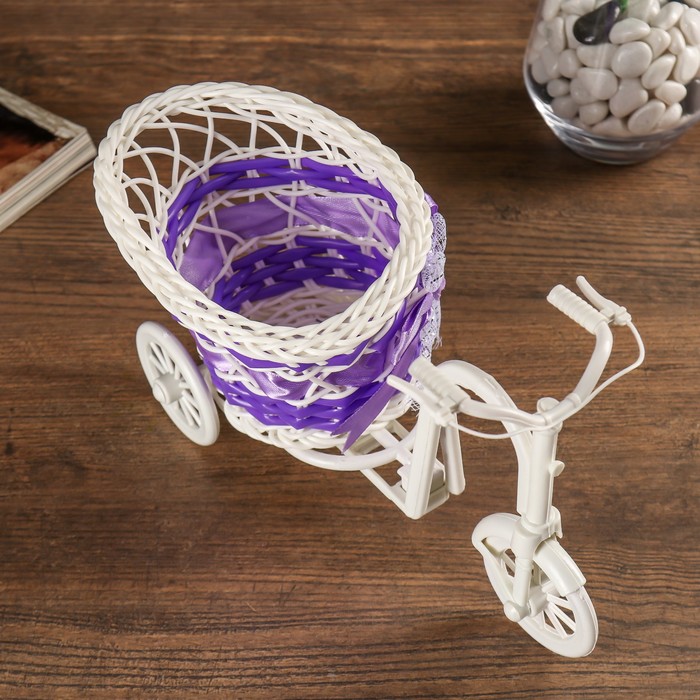 Корзинка декоративная "Велосипед с кашпо - сиреневая лента"