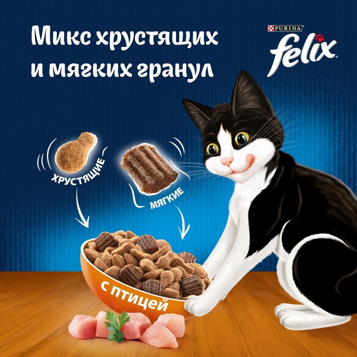 Сухой корм FELIX "Двойная вкуснятина" для кошек, птица, 600 г