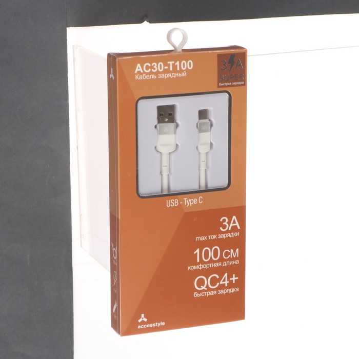 

Кабель Accesstyle AC30-T100, Type-C - USB, 3 А, TPU, быстрая зарядка, 1 м, белый