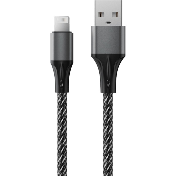 Кабель Accesstyle AL24-F100M, Lightning - USB, 2.4А, ткань, быстрая зарядка, 1м, черно-серый кабель accesstyle am24 f100m microusb usb 2 4 а ткань быстрая зарядка 1м черно серый