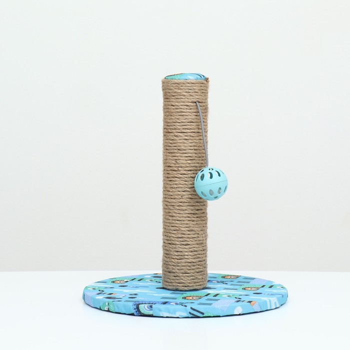 Когтеточка-столбик "Пижон" с шариком, 29 х 29 х 32см, джут, ткань ПВХ, бирюзовая