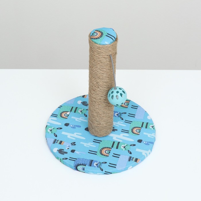 Когтеточка-столбик "Пижон" с шариком, 29 х 29 х 32см, джут, ткань ПВХ, бирюзовая