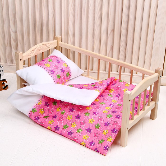 Кукольное постельное" Медузы на розовом с тесьмой"простынь,одеяло,46*36,подушка 23*17