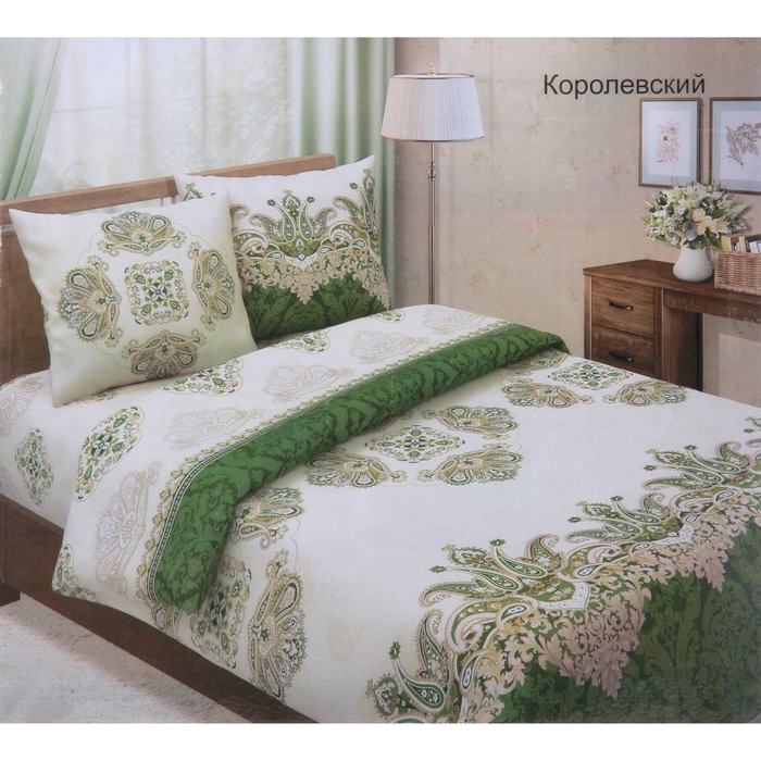 Постельное бельё евро"Традиция: Королевский", цвет зелёный, 200х217 см, 220х240 см, 70х70см - 2 шт