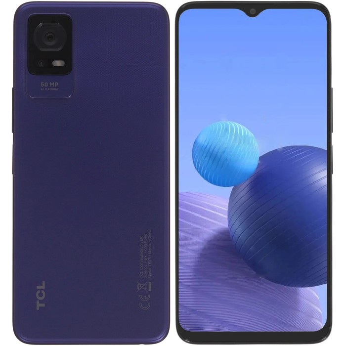 Смартфон TCL 408, 6.6, 4 Гб, 64 Гб, 50 Мп, 8 Мп, 2 Sim, LTE, 5000 мАч, синиий смартфон realme narzo 50i prime 6 5 4 гб 64 гб 8 мп 5 мп 5000 мач зеленый