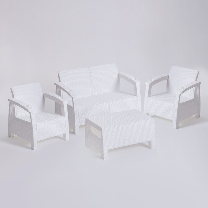 Набор садовой мебели: диван, 2 кресла, стол, белого цвета набор садовой мебели пластиковый ipae progarden akita антрацит стол и 2 кресла 59104