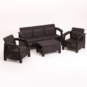 Комплект мебели: диван трехместный, 2 кресла, стол, коричнего цвета