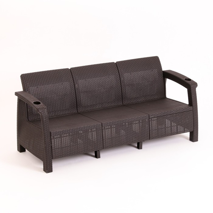Комплект мебели: диван трехместный, 2 кресла, стол, коричнего цвета