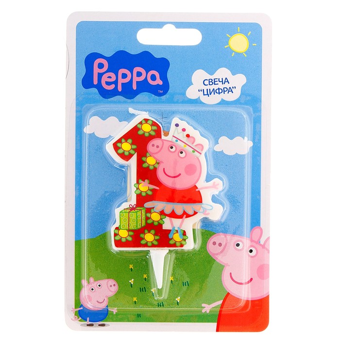 Свеча для торта цифра "Peppa Pig" красная "1"