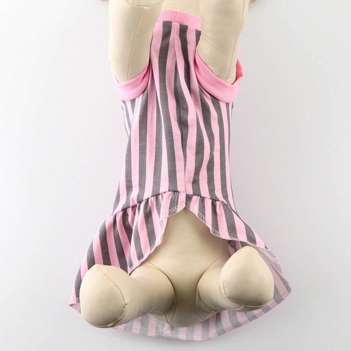 Платье для собак (кулирка), размер XS, розовое с серыми полосками