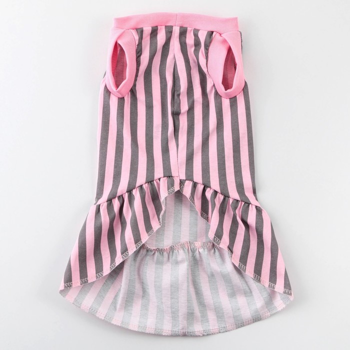 Платье для собак (кулирка), размер L, розовое с серыми полосками