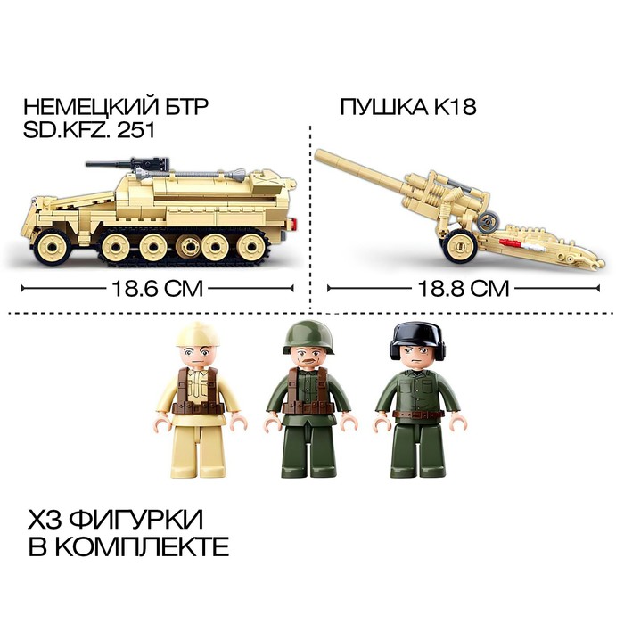 Конструктор Армия ВОВ «Немецкий БТР Sd.Kfz. 251 и пушка K18», 460 деталей