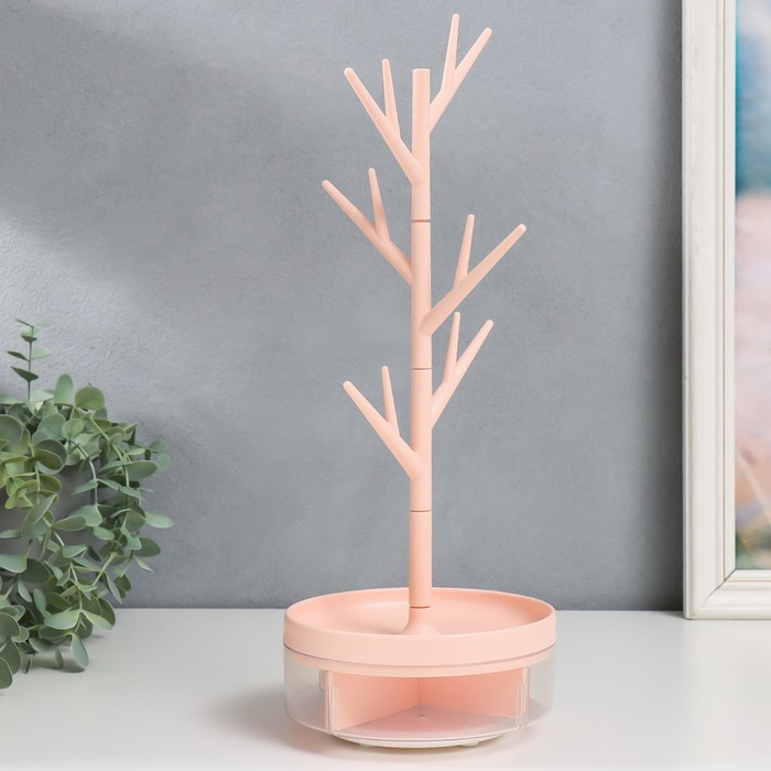 Шкатулка с подставкой для украшений пластик "Деревце" розовая 14х36,5х14 см