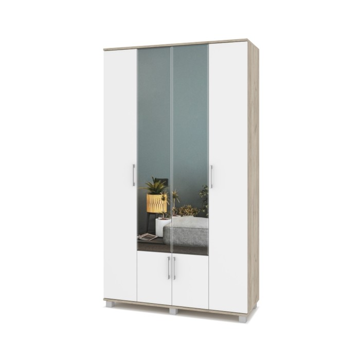 Шкаф 4-х створчатый с зеркалом Карина К42 1200x420x2100 Серый дуб/белый