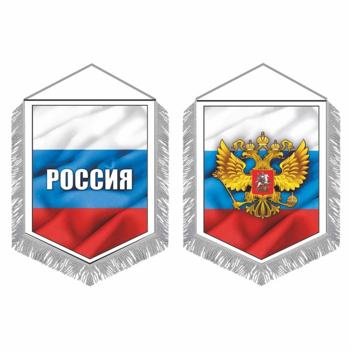 Вымпел Россия, с бахромой, 150 х 210 мм, двусторонний вымпел герб россия с бахромой вид 8 150 х 210 мм двусторонний