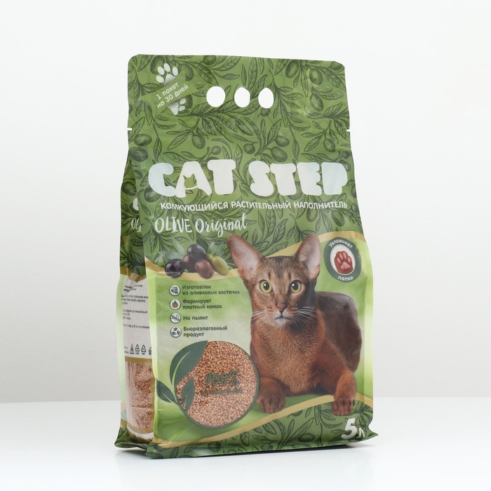 Наполнитель комкующийся растительный CAT STEP Olive Original, 5л