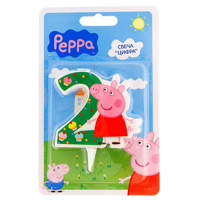 Свеча для торта цифра "Peppa Pig" зелёная "2"