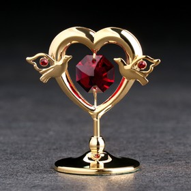 Сувенир «Сердце с голубями', с красными кристаллами Ош