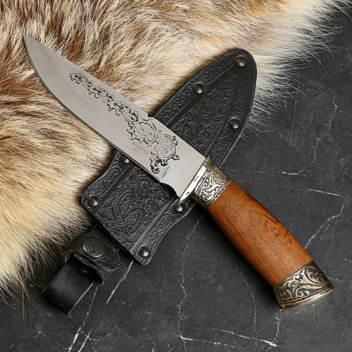 Нож кавказский, туристический Зодиак с ножнами, гарда, сталь - 40х13, орех, лезвие 14.5 см нож кавказский шаман сталь 65х13 гарда мельхиор
