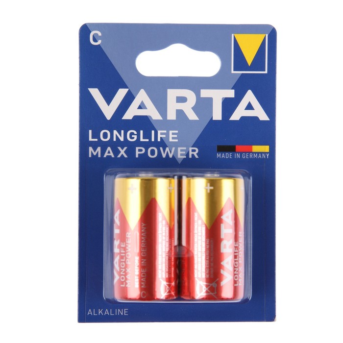 Батарейка алкалиновая Varta LONGLIFE MAX POWER, С, LR14-2BL, 1.5В, блистер, 2 шт. батарейка алкалиновая varta longlife aaa набор 6 шт
