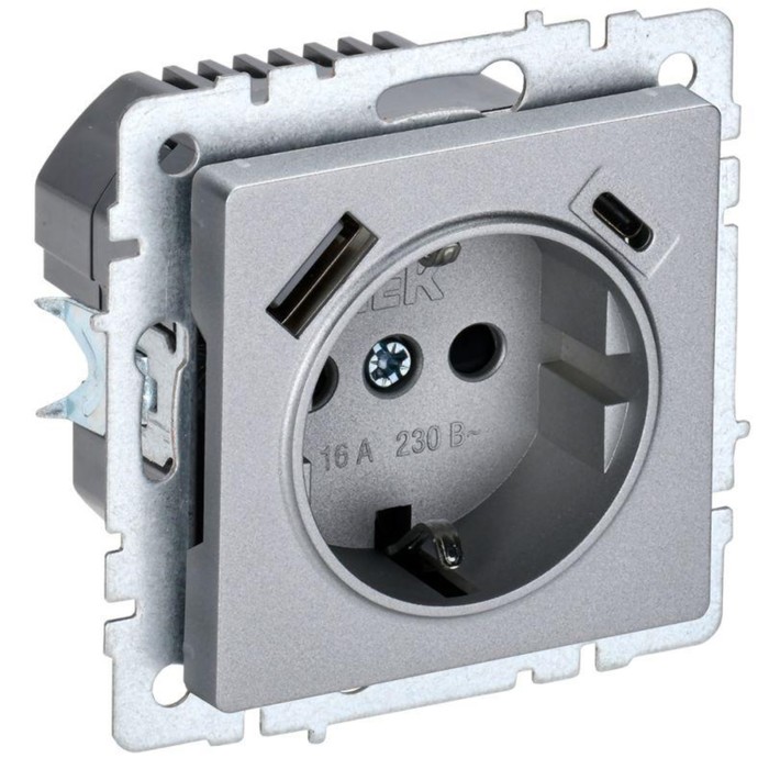

Розетка IEK BR-R14-16-U22-018-K47 BRITE, 16А, с USB, A+C 18Вт, с заземлением