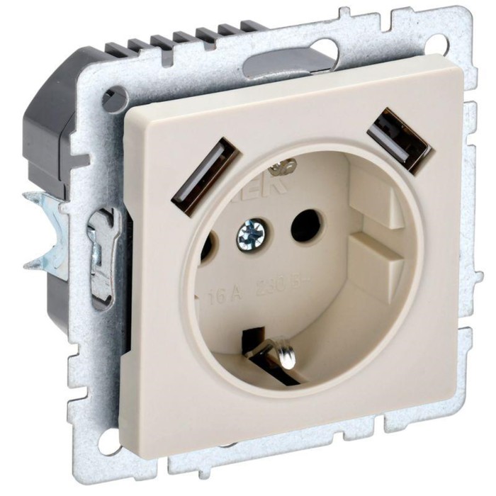 

Розетка IEK BR-R14-16-U21-D21-K10 BRITE, 16А, с USB, A+A 2.1А, с заземлением