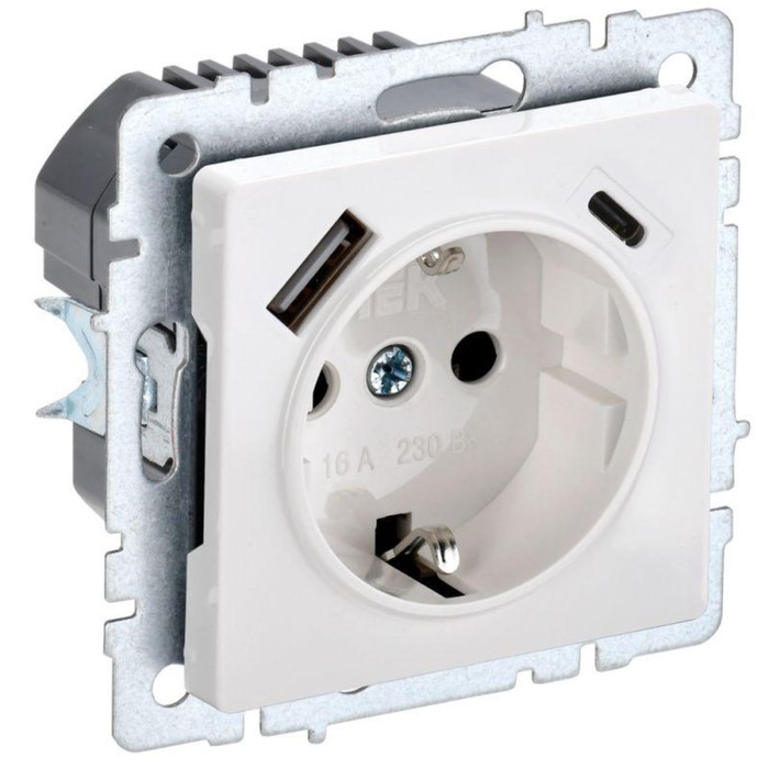 

Розетка IEK BR-R14-16-U22-018-K01 BRITE, 16А, с USB, A+C 18Вт, с заземлением, цвет белый