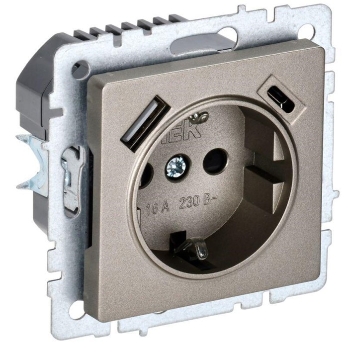 

Розетка IEK BR-R14-16-U22-018-K37 BRITE, 16А, с USB, A+C 18Вт, с заземлением