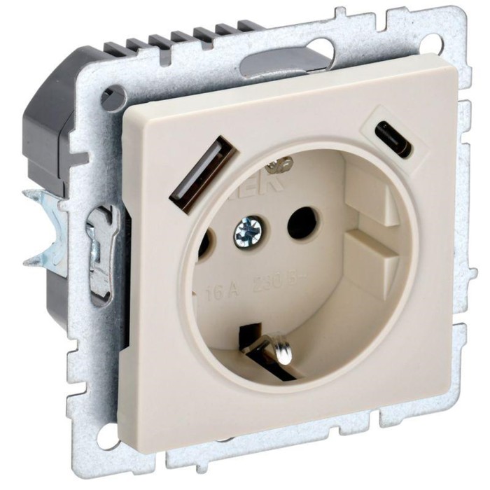 

Розетка IEK BR-R14-16-U22-018-K10 BRITE, 16А, с USB, A+C 18Вт, с заземлением