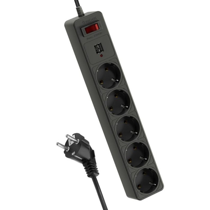 

Удлинитель с сетевым фильтром КОСМОС FKsm3m-5g(B)USB, 5х3м, 10А, IP20